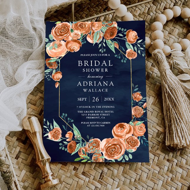 Invitación Rosas Naranjas quemados con ducha azul de novia de (Subido por el creador)