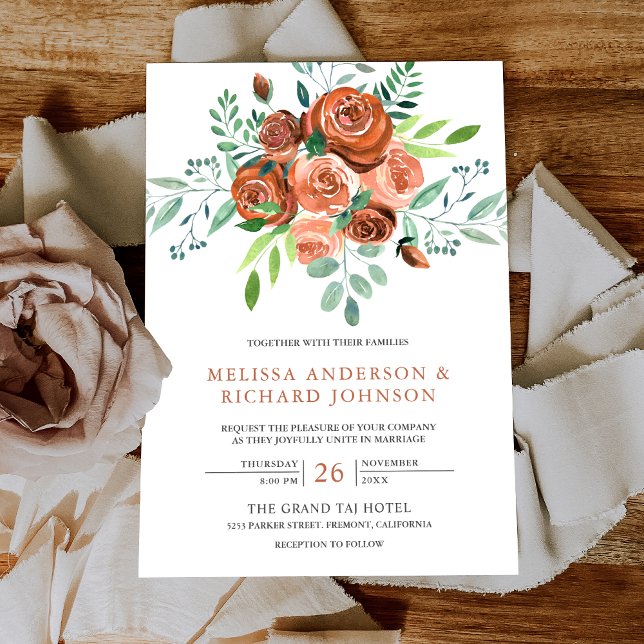 Invitación Rosas Naranjas quemados por la tierra Boda de flor (Subido por el creador)