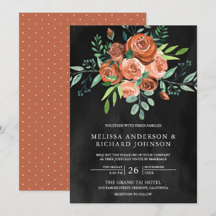 Invitación Rosas Naranjas quemados por la tierra Boda gris os