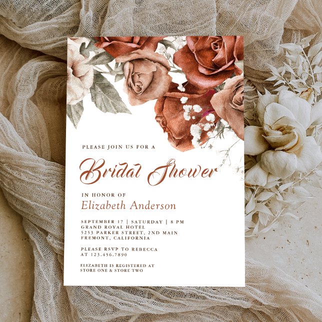 Invitación Rosas Naranjas quemados Terracotta Floral Bridal S (Subido por el creador)