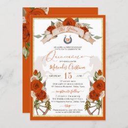 Invitación Rosas naranjas Quinceanera Western Charro