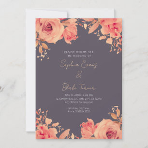 Invitación Rosas Naranjas Románticas Boda Gris Humo de Verano