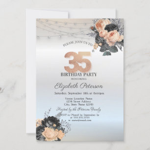 Invitación Rosas naranjas String Luces Silver 35 cumpleaños