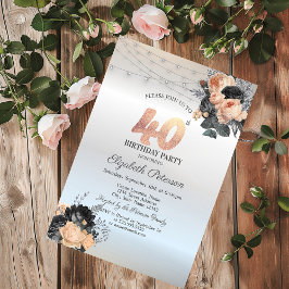 Invitación Rosas naranjas String Luces Silver 40 cumpleaños