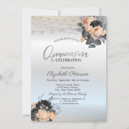 Invitación Rosas naranjas String Luces Silver Quinceanera
