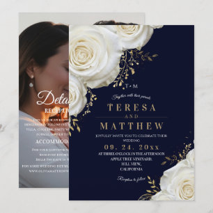 Invitación Rosas Navales de Oro Blanco⎮ Flores Todo en Una Bo