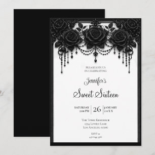 Invitación Rosas Negras Cumpleaños Dulces 16