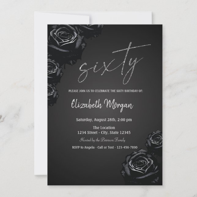 Invitación Rosas Negras Cumpleaños Gótico 60 (Anverso)