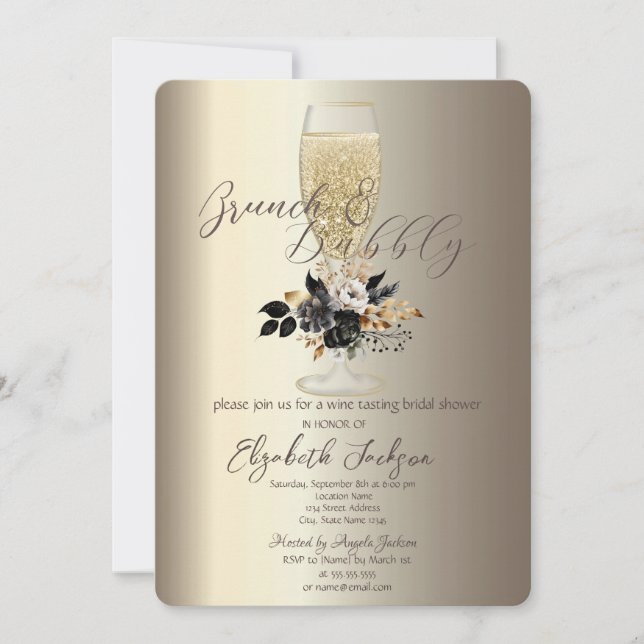 Invitación Rosas negras de vidrio de goteo Brunch de champán  (Anverso)