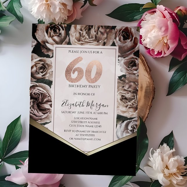 Invitación Rosas Negras Elegantes 60 Cumpleaños (Subido por el creador)
