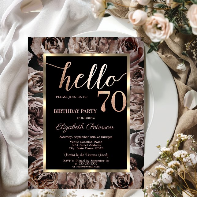 Invitación Rosas Negras Elegantes 70 Cumpleaños (Subido por el creador)