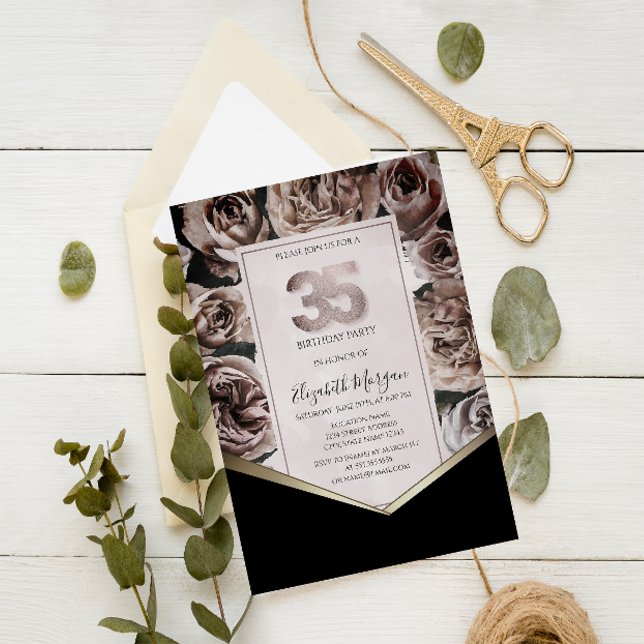 Invitación Rosas Negras Elegantes Cumpleaños 35 (Subido por el creador)