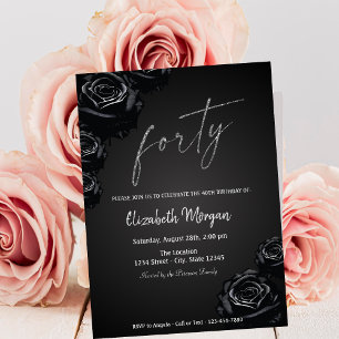 Invitación Rosas Negras Elegantes Cumpleaños 40 Gótico