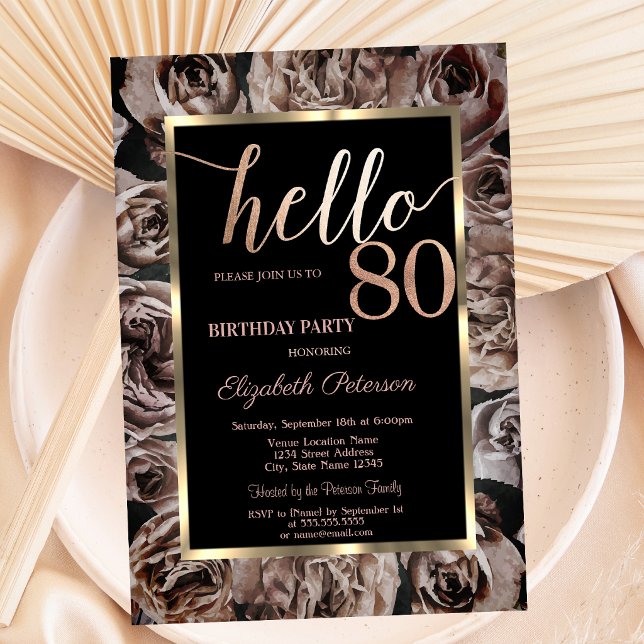 Invitación Rosas Negras Elegantes Cumpleaños 80 (Subido por el creador)