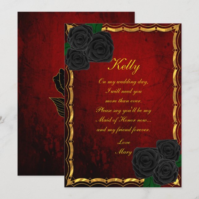 Invitación Rosas Negras Góticas Bodas De Sangre Rojo Honor De (Anverso / Reverso)