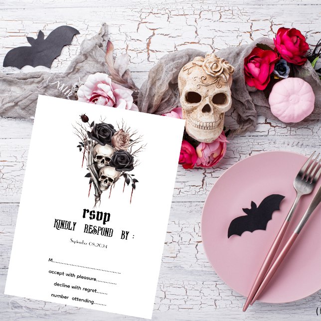 Invitación Rosas Negras Góticas Calaveras RSVP (Subido por el creador)