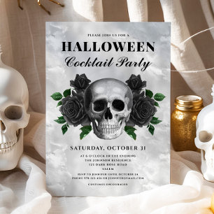 Invitación Rosas Negras Góticas Cráneo Fiesta Cóctel Hallowee
