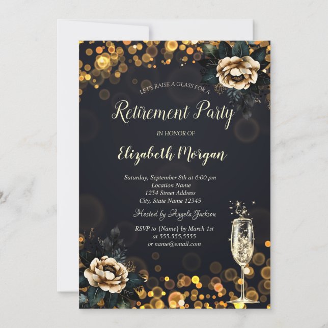 Invitación Rosas negras puntos Jubilación    (Anverso)