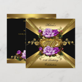 Invitación Rosas Negras Purpura Doradas Cumpleaños 70