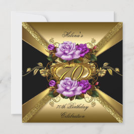Invitación Rosas Negras Purpura Doradas Cumpleaños 70