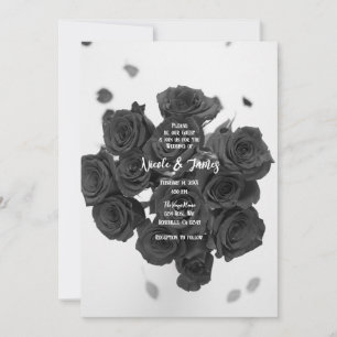 Invitación Rosas Negras Ramo Floral Romántico Boda