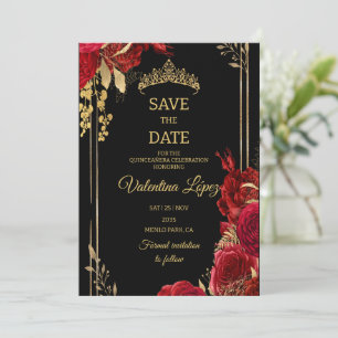 Invitación Rosas Negras Rojas Quinceañera Salva la Fecha