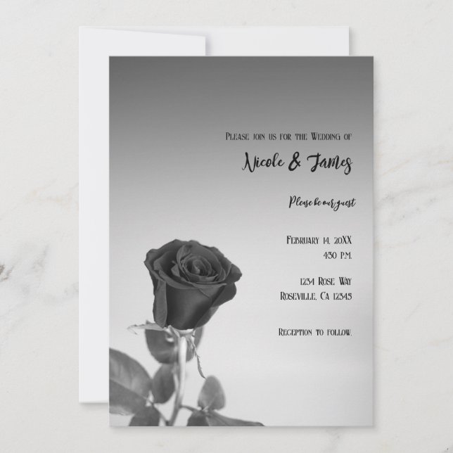 Invitación Rosas Negras Rosa Romántico Elegante Minimalista B (Anverso)