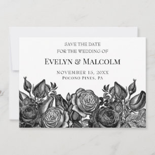 Invitación Rosas Negras sobre Blanco Guardar la Fecha STD