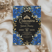 Rosas Negras y Azules Reales Quinceañera Dorada