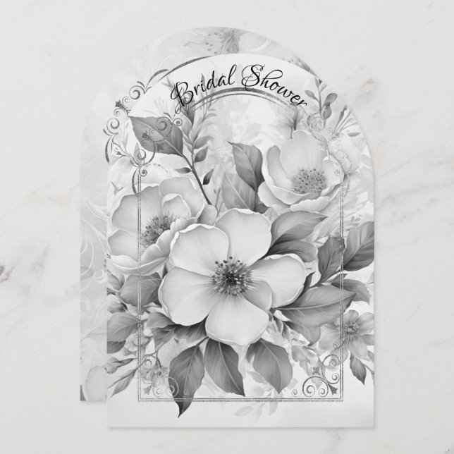 Invitación Rosas negras y blancas arcos marco ducha de novia (Anverso / Reverso)