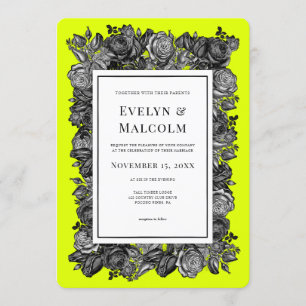 Invitación Rosas negras y blancas tiñen de Boda verde