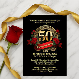 Invitación Rosas Negras y Rojas del Jubileo de Oro 50 Anivers