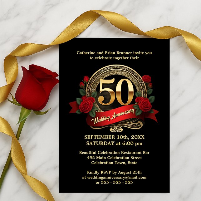 Invitación Rosas Negras y Rojas del Jubileo de Oro 50 Anivers (Subido por el creador)