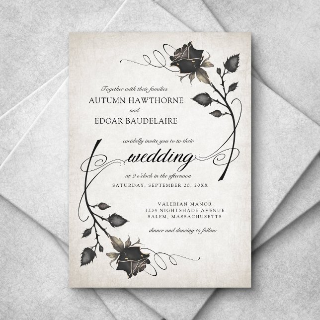 Invitación Rosas negros Boda gótico de Halloween (Subido por el creador)