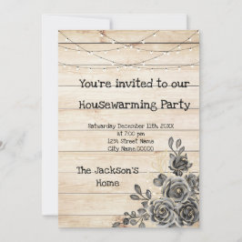 Invitación Rosas negros de Barn Wood Fiesta de calentamiento 