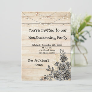 Invitación Rosas negros de Barn Wood Fiesta de calentamiento