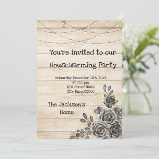 Invitación Rosas negros de Barn Wood Fiesta de calentamiento