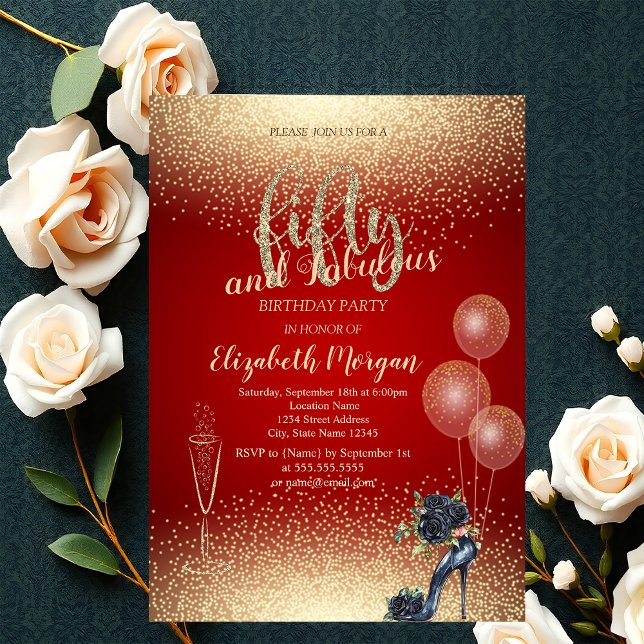 Invitación Rosas negros de tacones altos Confetti, cumpleaños (Subido por el creador)