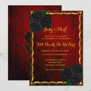 Invitación Rosas negros góticos Boda rojo de sangre