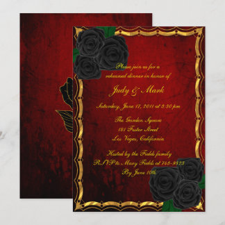 Invitación Rosas negros góticos Cena de ensayo rojo de sangre