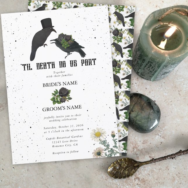 Invitación Rosas negros góticos se vuelven Bodas (Gothic Halloween Black Roses Crows Wedding Invitation)