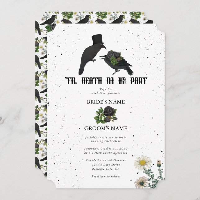 Invitación Rosas negros góticos se vuelven Bodas (Anverso / Reverso)