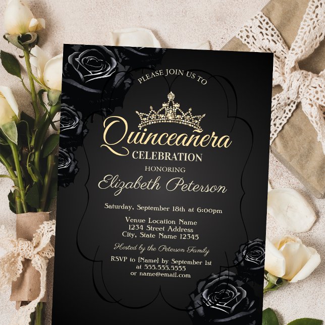 Invitación Rosas negros marco Quinceañera (Subido por el creador)