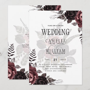 Invitación Rosas negros oscuros de Borgoña Boda caen en invie