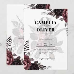 Invitación Rosas negros oscuros de Borgoña Boda caen en invie