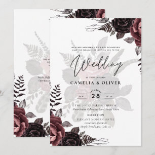 Invitación Rosas negros oscuros de Borgoña Boda caen en invie