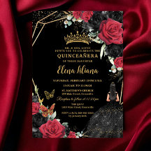 Rosas negros rojos Vestidos florales Dorados Quinc
