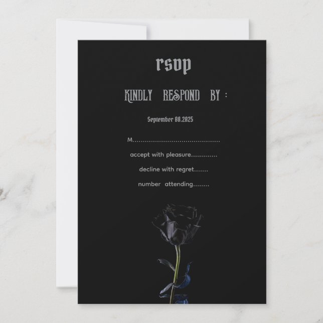 Invitación Rosas negros simples RSVP gótica (Anverso)