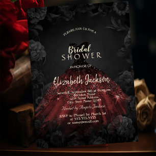 Invitación Rosas negros Vestido rojo Ducha gótica de novias