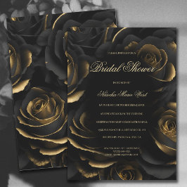 Invitación Rosas negros y dorados de color negro oscuro ducha